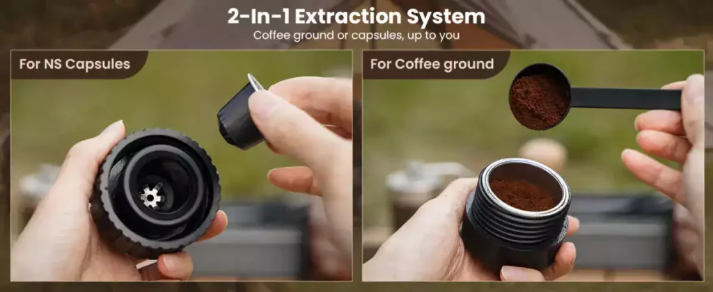 Uses ground Coffee or Pods